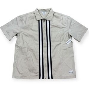 Old‎ Navy Shirt Men's Large Tall Beige NWT Striped Zip Vacation Preppy